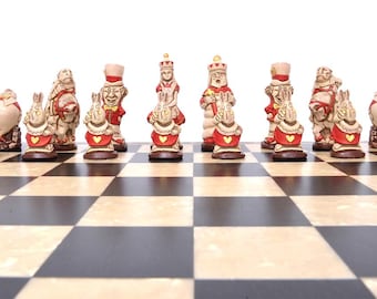 Hand-Painted Alice in Wonderland Chess Set: Handcrafted Jesmonite Pieces