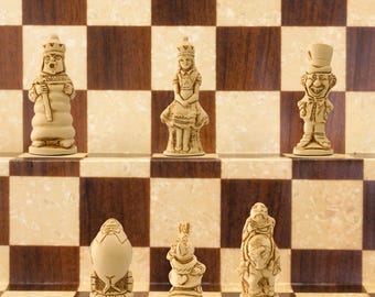 Alice in Wonderland Chess Set: Handcrafted Jesmonite Pieces