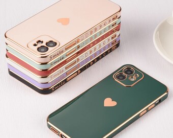 Luxury Heart Gold Accent Custom for iPhone 15 14 13 12 11 Pro Max case  Heart Case Love Heart 12 Mini  iPhone 7 8 Plus Case Gift for her