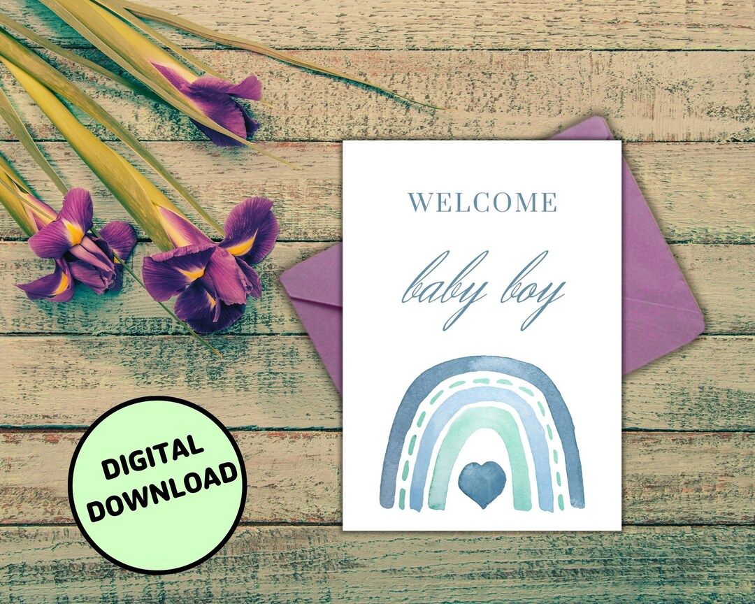 Printable Welcome Baby Boy Card Instant Download Welcome - Etsy