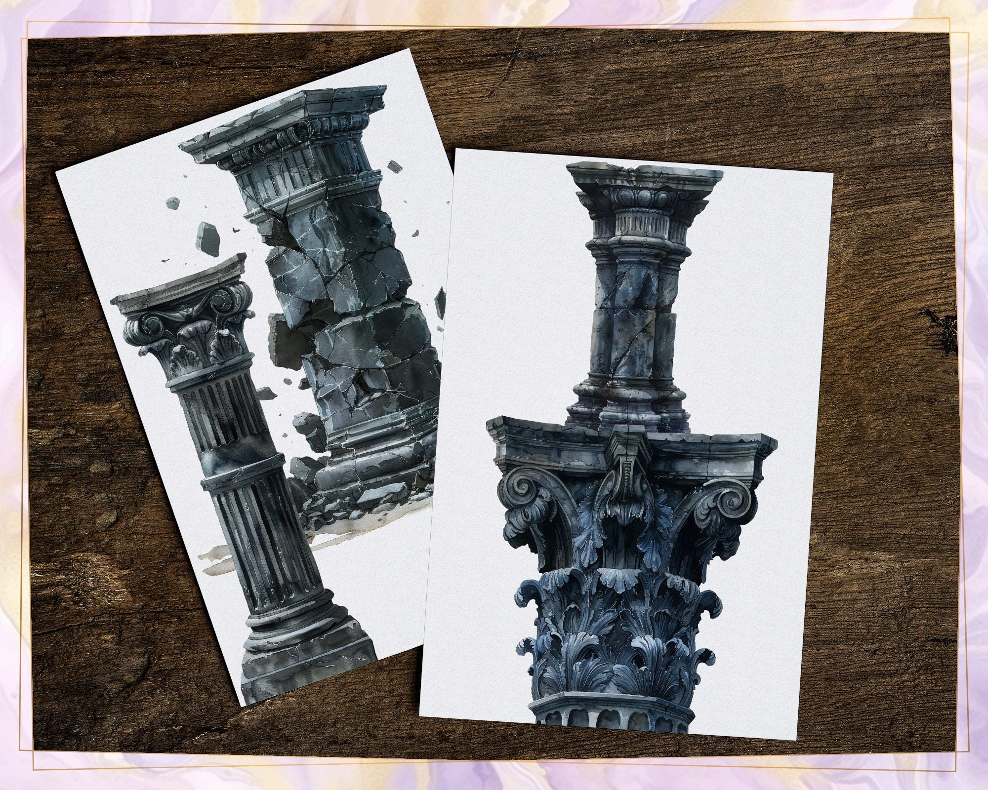 古典的な柱のデザイン版画3点セット 古典的な柱のデザイン版画3点