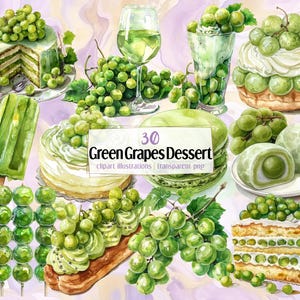 Grüne Trauben Dessert Illustrationen. Grape Frucht Gebäck, Kuchenschnitten, Milchshake, Mochi, Tanghulu, Eiscreme, Parfait | PNG-Cliparts