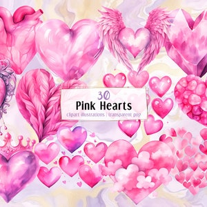Corações Rosa. Ilustrações em estilo aquarela. Elementos em forma de coração, decorações de cristal de plástico, romance de amor dia dos namorados | clipart PNG