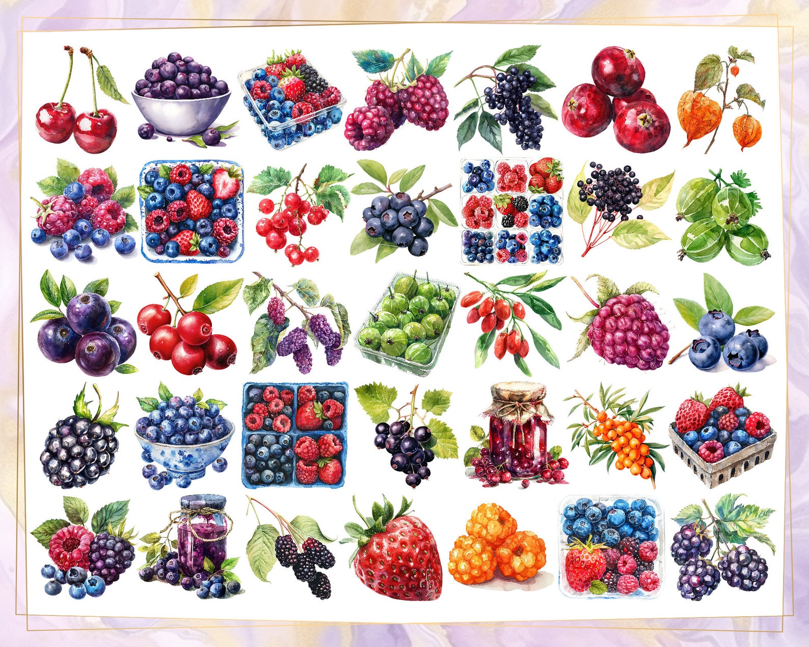 Types Of Berry Berries Illustrations. Wild Berry, Mixed Berry Basket Packed Snack ...
