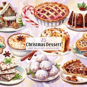 Dessert de Noël. Illustrations de style aquarelle. Desserts festifs traditionnels, biscuits, pain d'épices, menthe poivrée | Clipart PNG