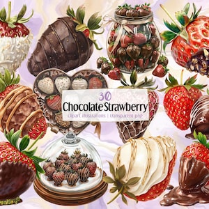 チョコレート入りイチゴのイラスト。ミルク、ホワイト、ダークチョコレートに浸したおいしいイチゴ、ロマンチックなバレンタイン | PNG クリップ アート