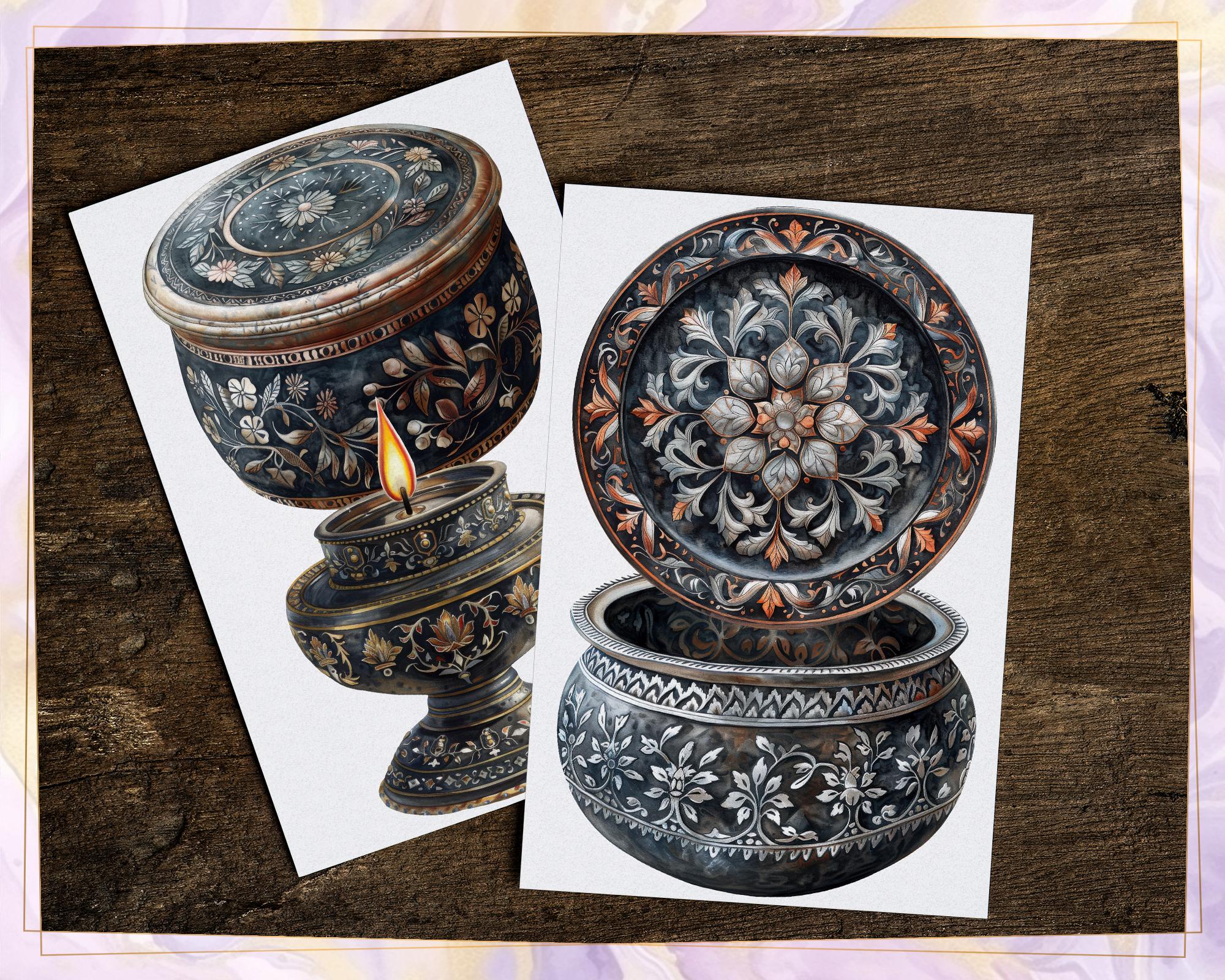 Bidriware Handicrafts Illustrations. Indian Bidri Style Antique Metal ...