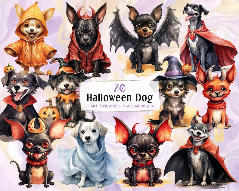 Halloween Cartoon Dogs in Costumes. Adorable Spooky Holiday Pets, Dog ...