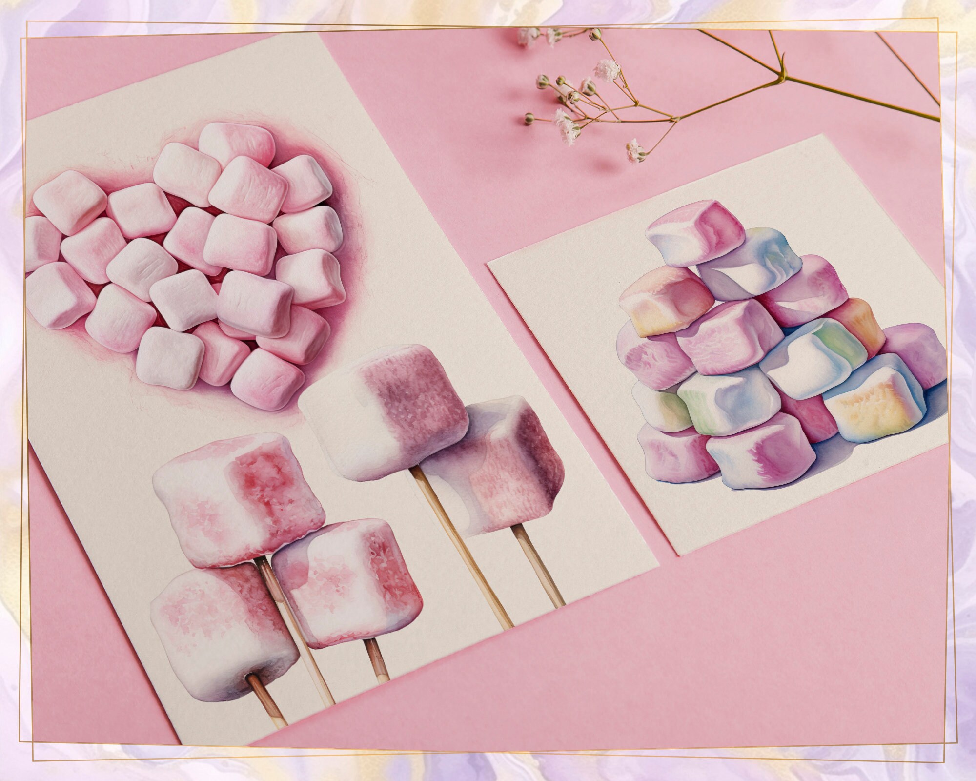 マシュマロのイラスト。おいしい甘いキャンディー、甘いゼラチン菓子