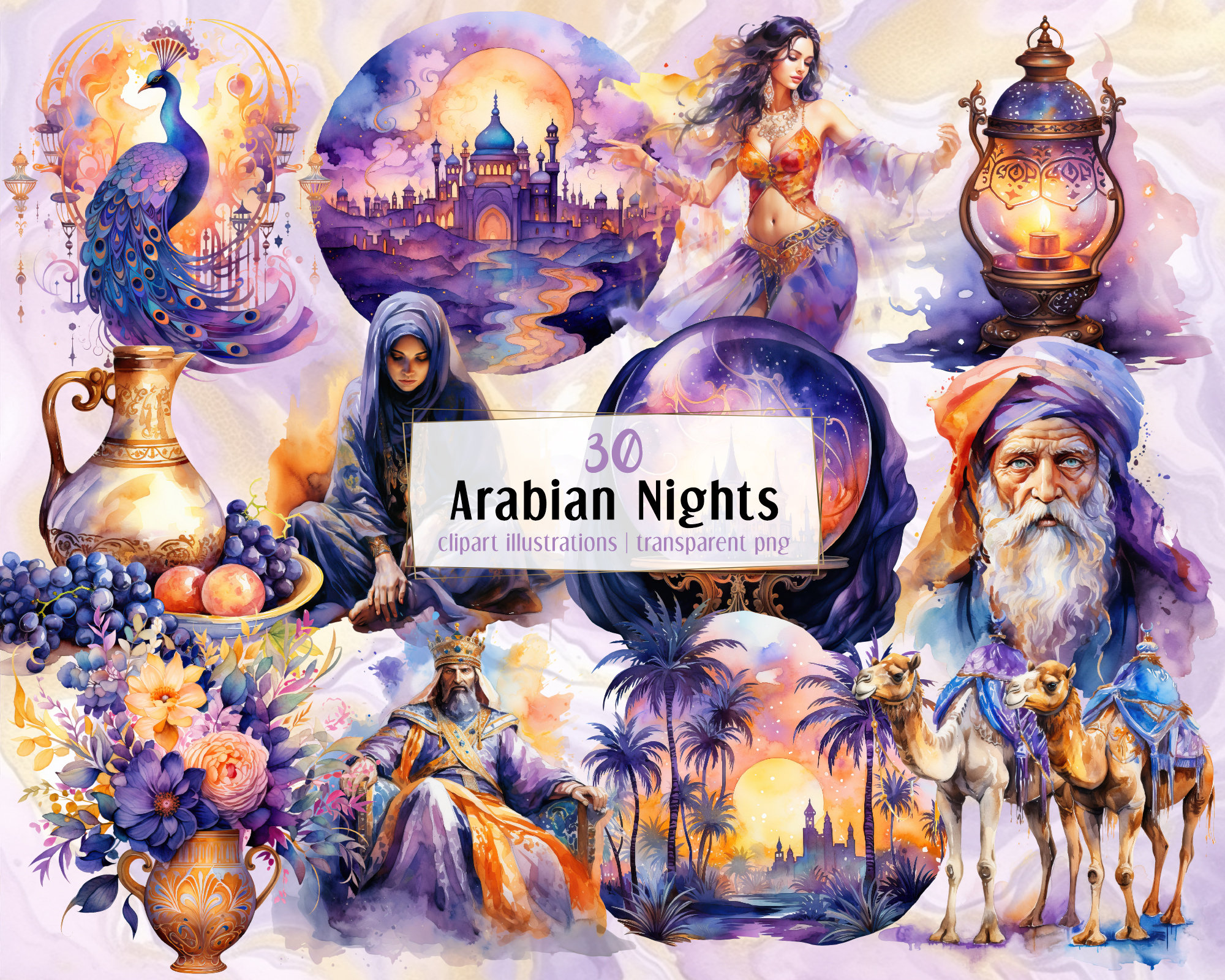 Arabian Nights Illustrations. Enchanting Oriental Arabic Scenery