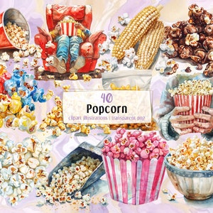 Può includere: Un set di 40 illustrazioni ad acquerello di popcorn in vari stili. Le illustrazioni includono popcorn in ciotole, sacchetti e tenuti in mano. Ci sono anche illustrazioni di chicchi di popcorn, mais sul tutolo e popcorn in un cinema. Le illustrazioni sono perfette per l'uso nello scrapbooking, nella creazione di biglietti e in altri progetti di artigianato.