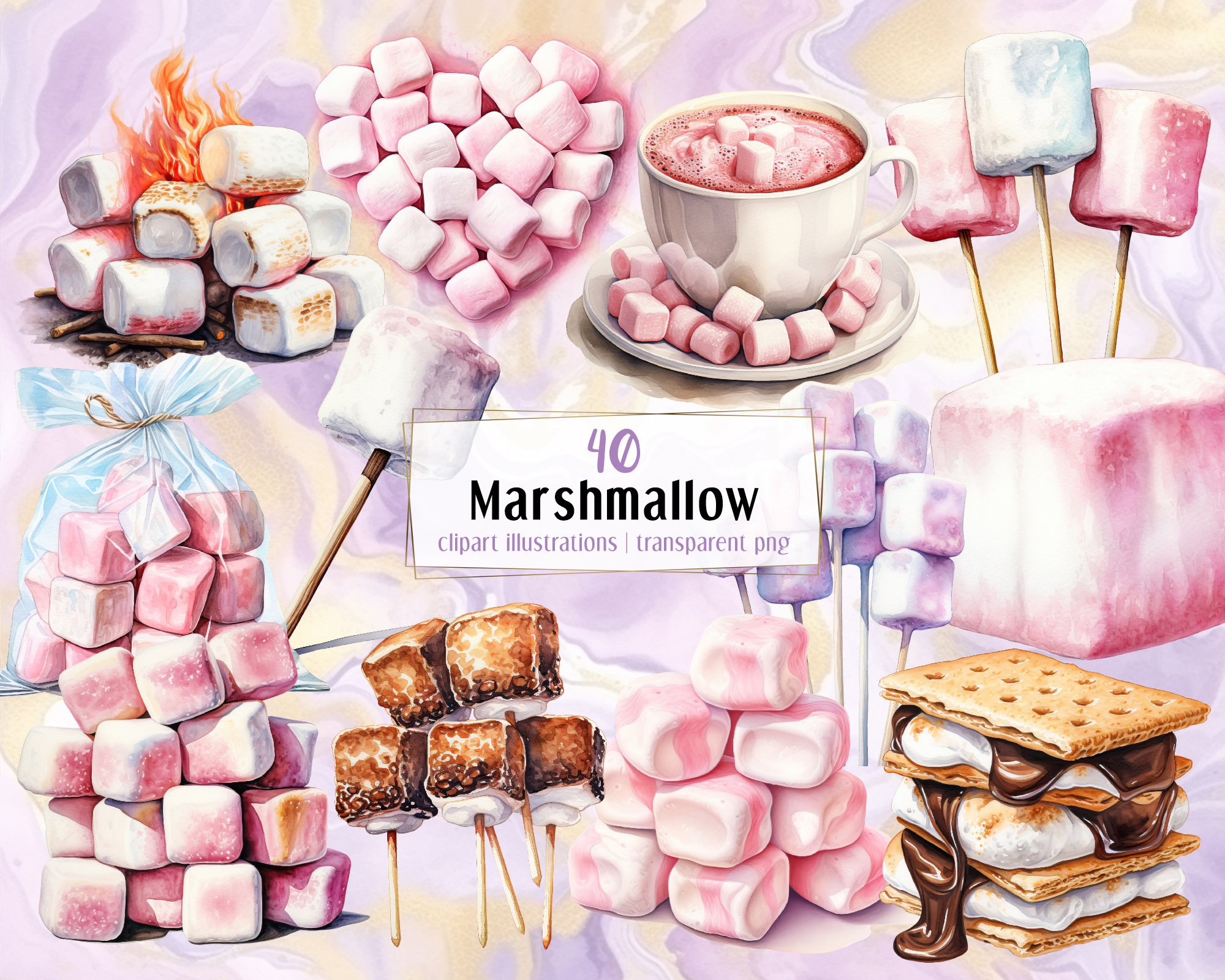 マシュマロのイラスト。おいしい甘いキャンディー、甘いゼラチン菓子