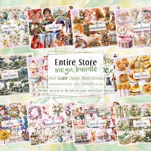 ENTIRE STORE Mega Bundle. Whole shop access, pack of all past current & future Digital PNG clipart illustrations listings | Instant Download