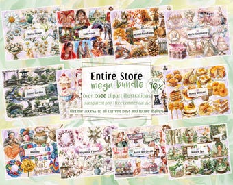 ENTIRE STORE Mega Bundle. Whole shop access, pack of all past current & future Digital PNG clipart illustrations listings | Instant Download