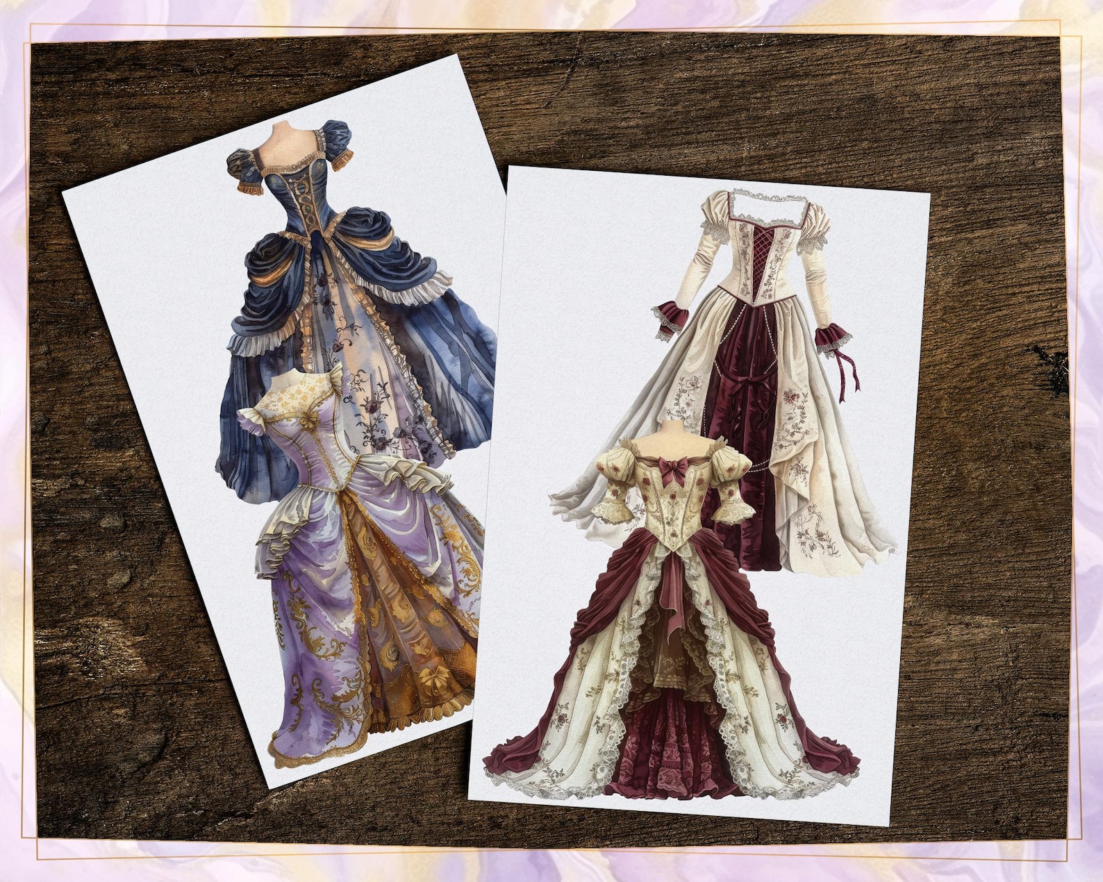 Rococo Dress Illustrations. Beautiful Vintage Dresses, Old Fashion ...