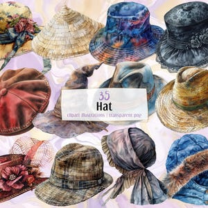 Ilustrações de chapéus. Vários chapéus vintage e modernos, chapéu de sol, boina, chapéu fedora, chapéu de balde e coco, gorro, chapéu Fascinator | PNG clip art