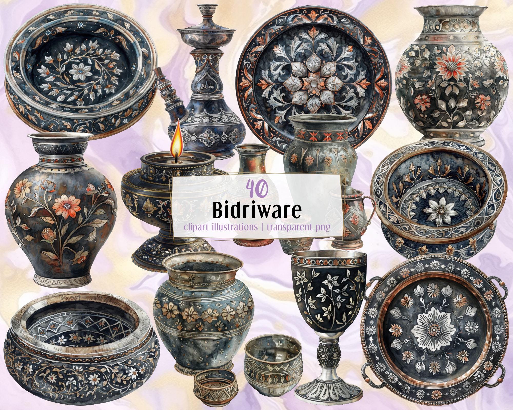 Bidriware Handicrafts Illustrations. Indian Bidri Style Antique Metal ...