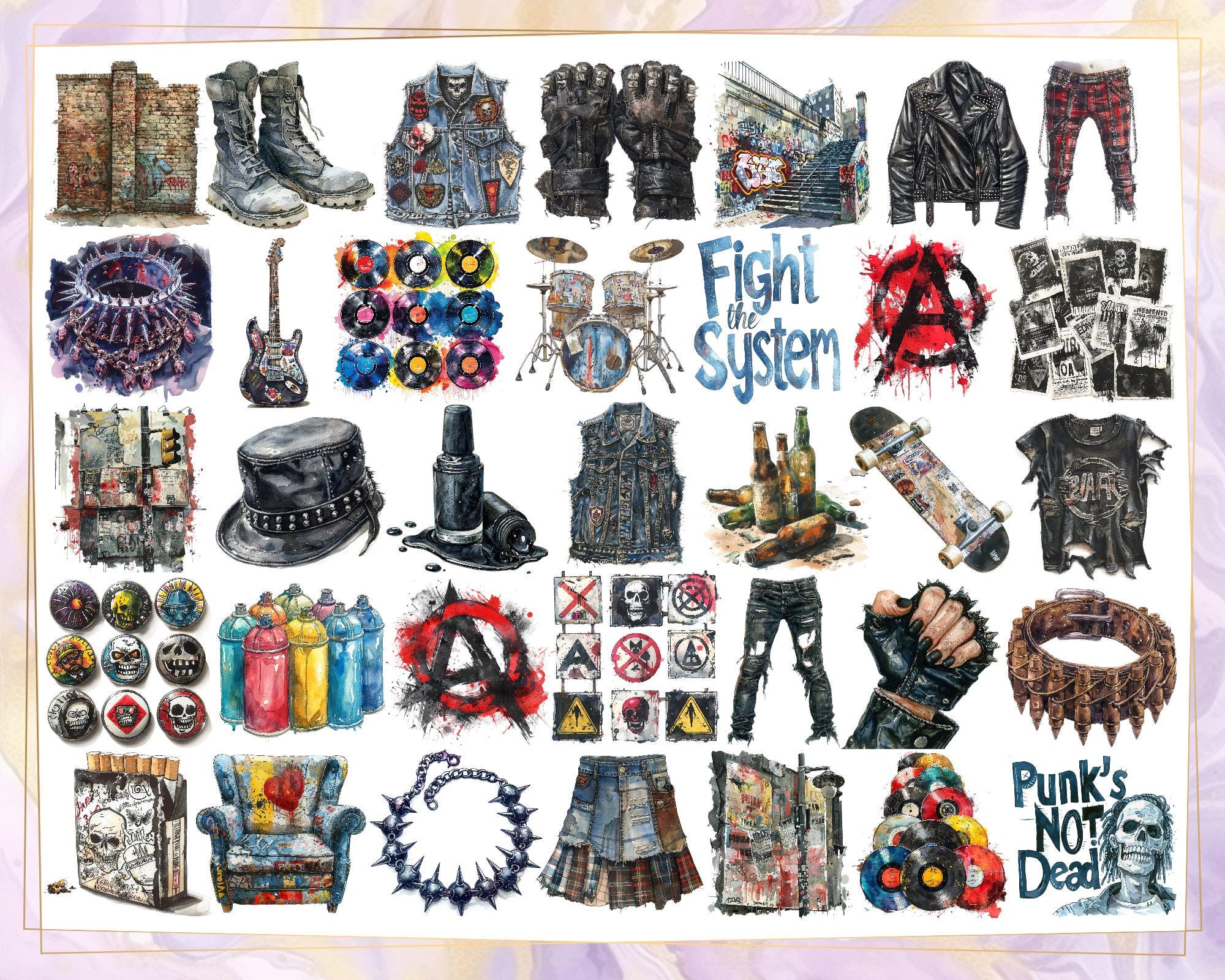 Punk Design Element Punk Element Illustrations. Alternative Subculture Style Fashion ...