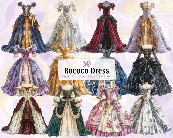 Rococo Dress Illustrations. Beautiful Vintage Dresses, Old Fashion, Late  Baroque Decorative Style, Colorful Fabric Fancy Gown | PNG Clip Art - Etsy  Australia