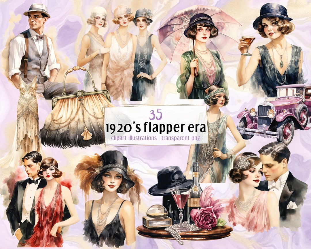 1920 S Flapper Era Watercolor Style Illustrations Vintage 20 S Party Il 1080xN.5294024744 Or13