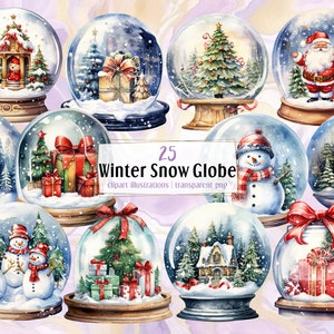 Boule à neige d'hiver. Illustrations de style aquarelle. Célébration de Noël, boules à neige festives, bonhomme de neige en sapin du Père Noël | Clipart PNG