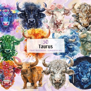 Stier Illustrationen. Stier Geburtstag Sternzeichen Astrologie Zeichen, Erdzeichen dargestellt durch das Stier-Symbol in verschiedenen Stilen | PNG-Cliparts