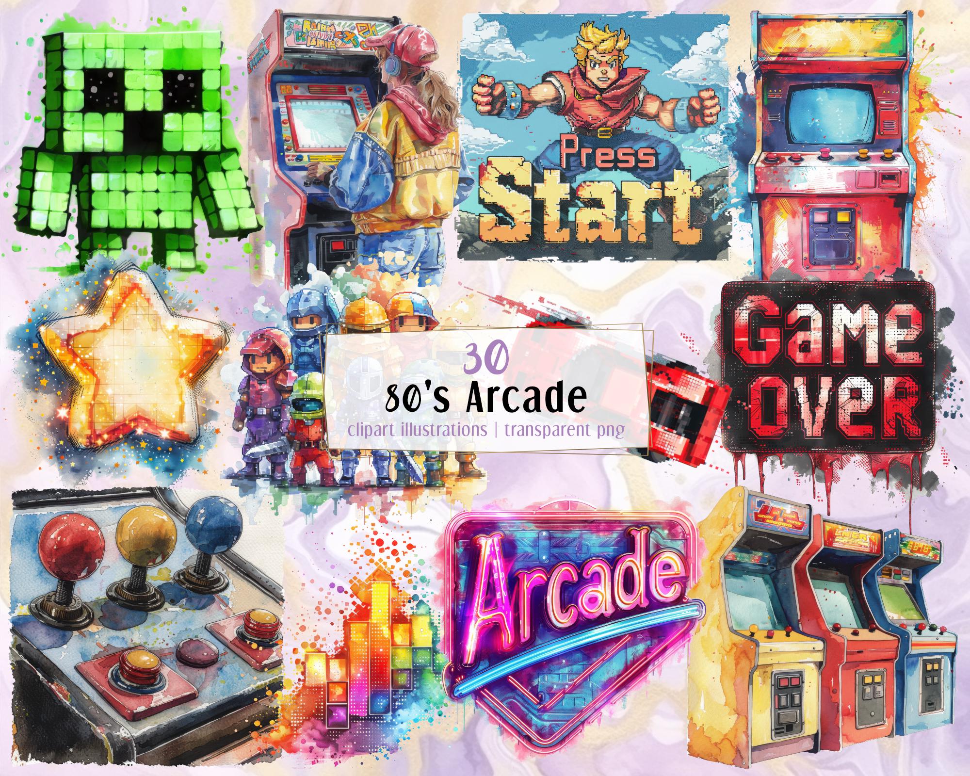 80's Arcade Illustrations. Pop Culture, Nostalgic Retro Old School
