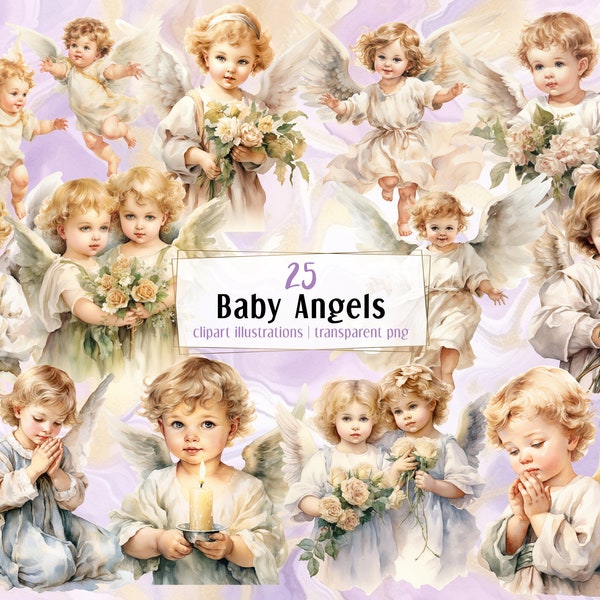 Baby Angels, renaissance style illustrations. Holy children, heavenly winged celestial cherub angel babies praying, flowers | PNG clip art