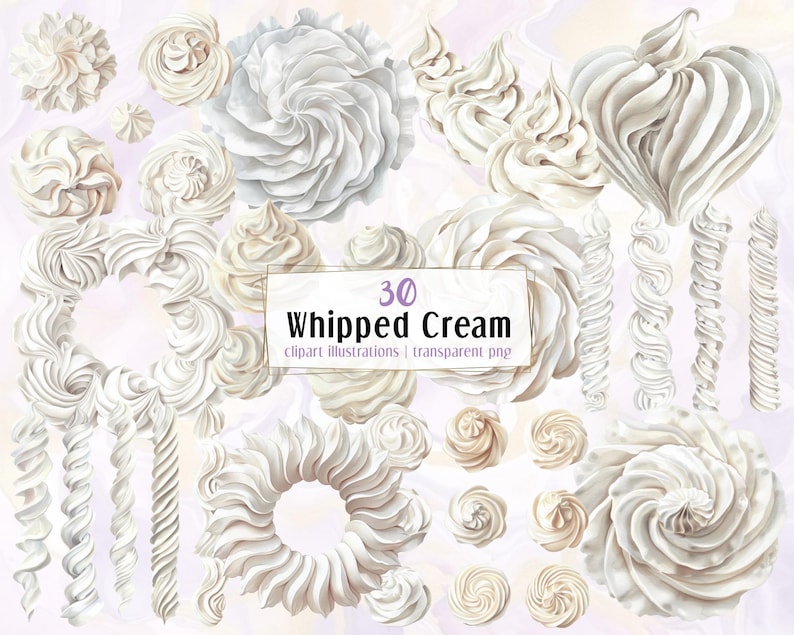 Whipped Cream Element Illustrations. White Creamy Swirls, Heart Shape ...