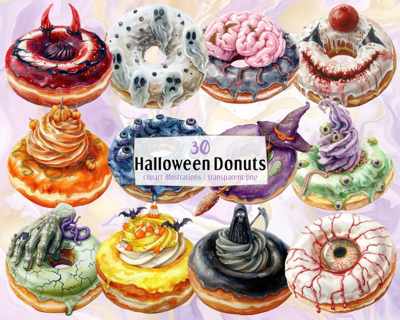 Halloween Donuts | PNG Clip Art Illustrations. Sweet Spooky Desserts ...