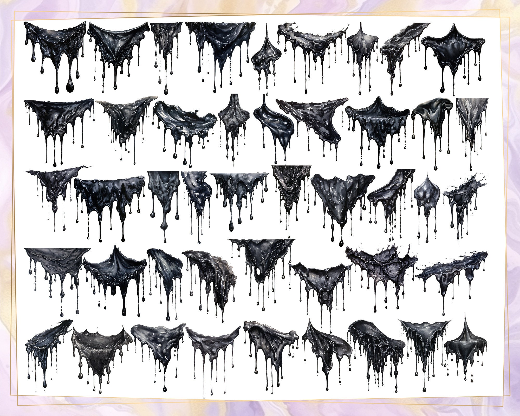 Dripping Tar Black Paint Splash. Watercolor Style Illustrations. Dark Liquid ...