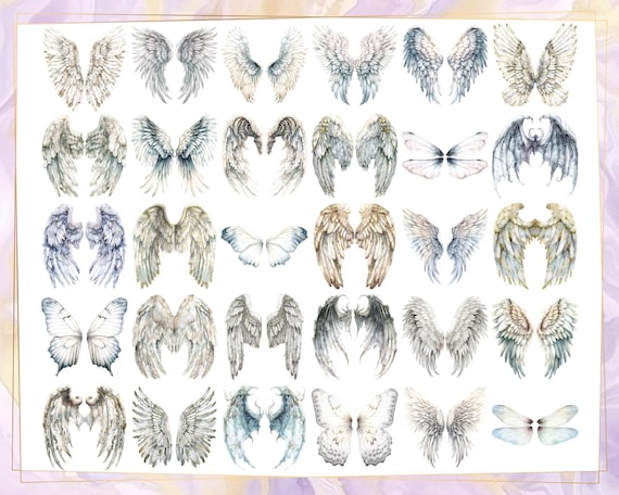 白い翼のイラスト。明るく想像上のファンタジーの翼、羽、悪魔、天使