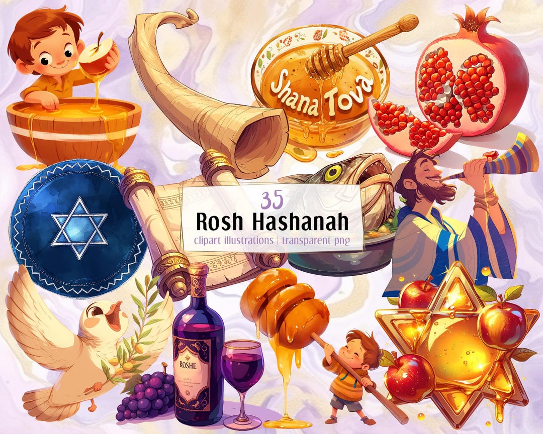 Cartoon Rosh Hashanah Illustrations. Cute Adorable Jewish New Year ...