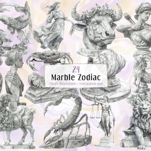 Marmor Sternzeichen Illustrationen. Statue & Skulpturen von Elementen, die astrologische Zeichen darstellen, Steinschnitzereien, Tiere, Figuren | PNG-Cliparts