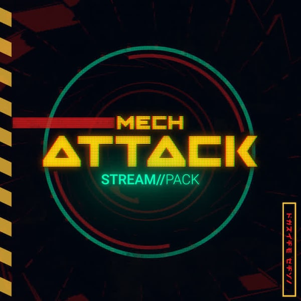 Mech Attack Animated Stream/Twitch Overlay Pack | Forfait de flux Anime / Gundam | Alertes, superpositions de webcam, scènes OBS, transitions, panneaux