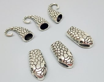 Antique Silver Snake Head and Tail Clasps: Jewelry Connectors