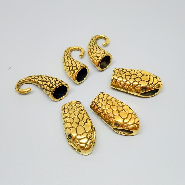 Snake Head and Tail Clasps for Jewelry Making, Antique Gold Jewelry Closures, Bracelet Necklace Connectors, End Caps