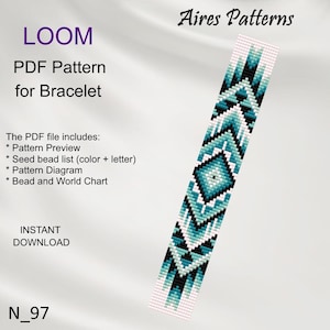 PDF Ethnic inspired Bead loom bracelet pattern, Miyuki Delica PDF Pattern, Beading instant download N_97