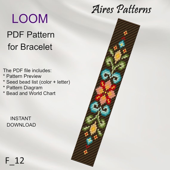 Floral Bead LOOM Bracelet Pattern: Miyuki Delica (PDF Pattern) F_12