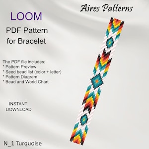 PDF Bead loom bracelet pattern, Native American style Miyuki Delica PDF Pattern, Beading instant download N_1 Turquoise