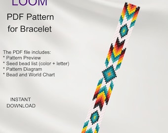 Bead LOOM Bracelet Pattern: Ethnic Inspired Miyuki Delica (PDF Pattern) N_1 Turquoise