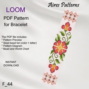 Floral Loom Bead Bracelet Pattern: Miyuki Delica PDF (Instant Download F_44