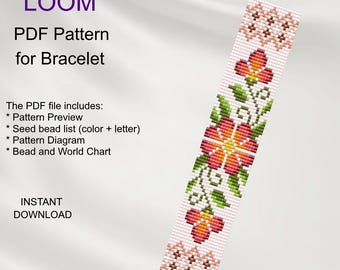Patrón de pulsera de cuentas Floral LOOM: Miyuki Delica PDF (Descarga instantánea) F_44