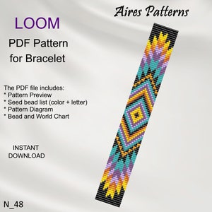 PDF Bead loom bracelet pattern, Native American style Miyuki Delica PDF Pattern, Beading instant download N_48