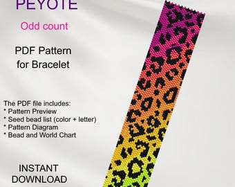 Gradient Leopard PEYOTE Bracelet Pattern, Odd Count (PDF Pattern) PA_6