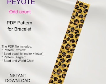 Leopard PEYOTE PDF pattern for bracelet, Odd Count, animal pattern Beading instant download PA_8