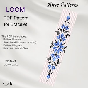 PDF Bead loom Floral bracelet pattern, Flower Miyuki Delica PDF Pattern, Beading instant download F_36