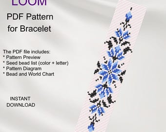 Mönster för blommigt armband med pärlvävstol: Miyuki Delica PDF (nedladdning direkt) F_36