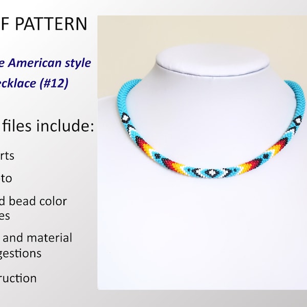 PDF Pattern Native American Indian style jewelry, Beadwork Necklace, Beaded Crochet Rope Necklace