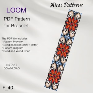 PDF Bead loom Floral bracelet pattern, Flower Miyuki Delica PDF Pattern, Beading instant download F_40
